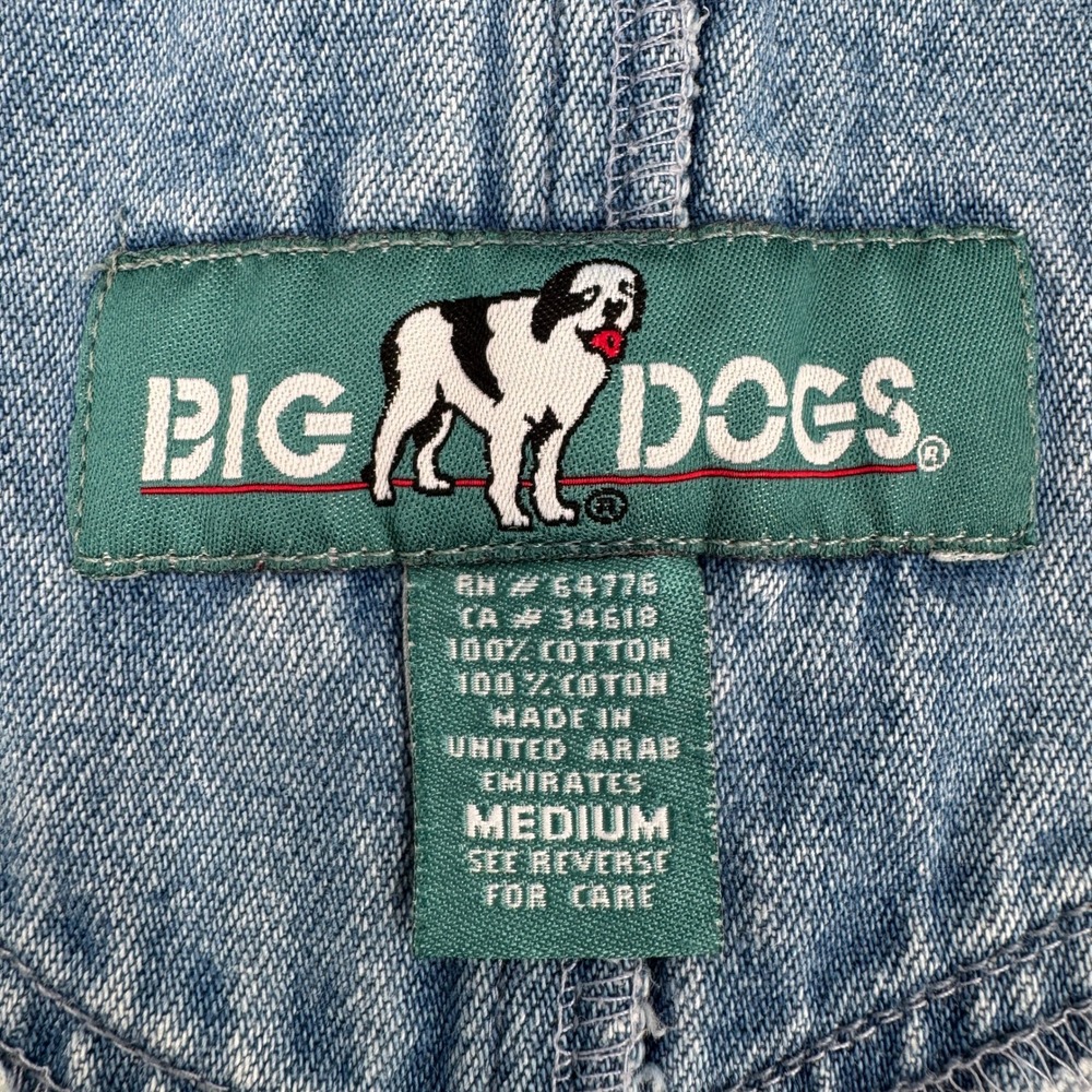 Big Dogs Denim Shortalls Womens Medium Blue Floral Dog Embroidered Vintage 90s - Picture 5 of 10